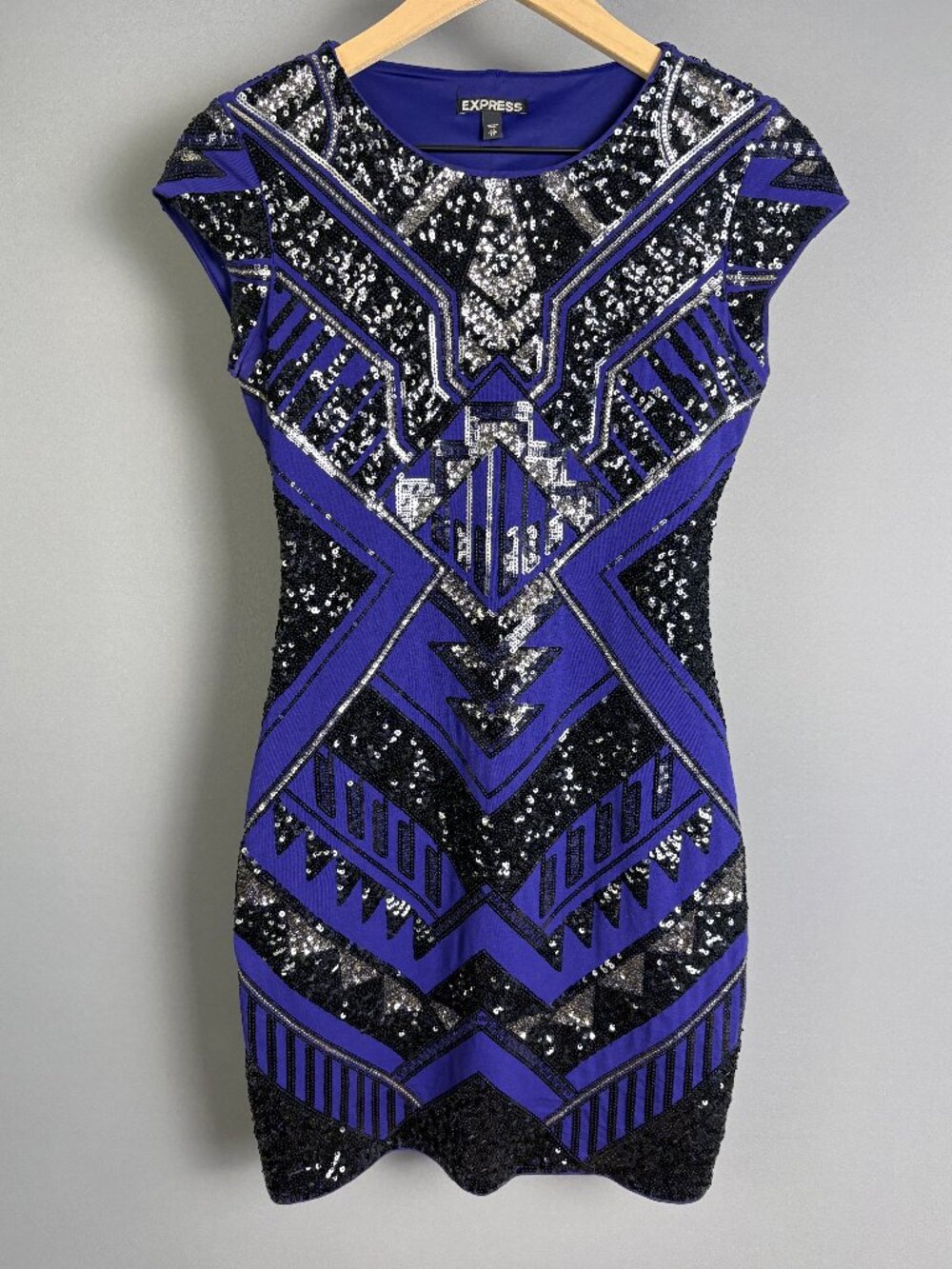 Express XS Purple Black Silver Sequin Bodycon Cocktail Party Dress